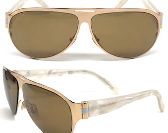 Óculos de sol Yves Saint Laurent 6211/S em madrepérola dourada e branca nas hastes, YSL anos 90, novo.