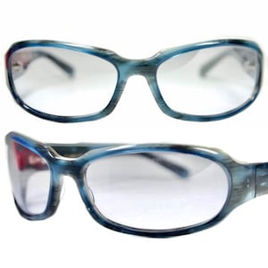 Matsuda Japan blue/grey fading acetate oval wrap sunglasses w grey lenses 90s NOS mint