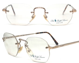 Essilor Art Decó 227 octagonal rimless gold plated eyeglasses frames made in France, 80s NOS