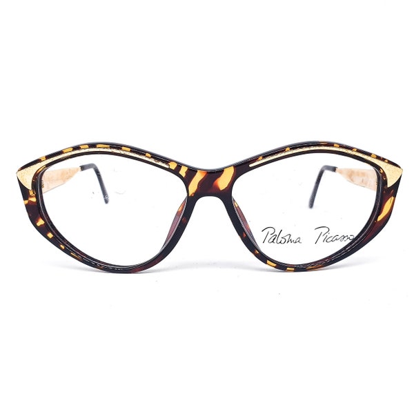 Paloma Picasso 3733 grandes montures de lunettes zébrées carrées semi-ambres fabriquées en Autriche, NOS des années 1990