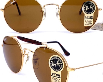 Rayban B e L redondo aviador outdormans occhiali da sole placcati oro NOS 90s