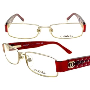 Chanel 2089 rectangle glasses w burgundy hinge - matelassè temples w silver logo & studs, 90s NOS Italy