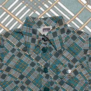 Luisa Spagnoli 70s green checks cotton blouse with beagle collar and chest pocket, mint sz 44