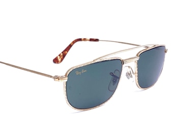 RayBan B&L Arista W1756 square gold aviator sunglasses made in USA, 1980s NOS