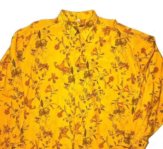 Boho botanical print orange viscose shirt, 1980s … - image 1