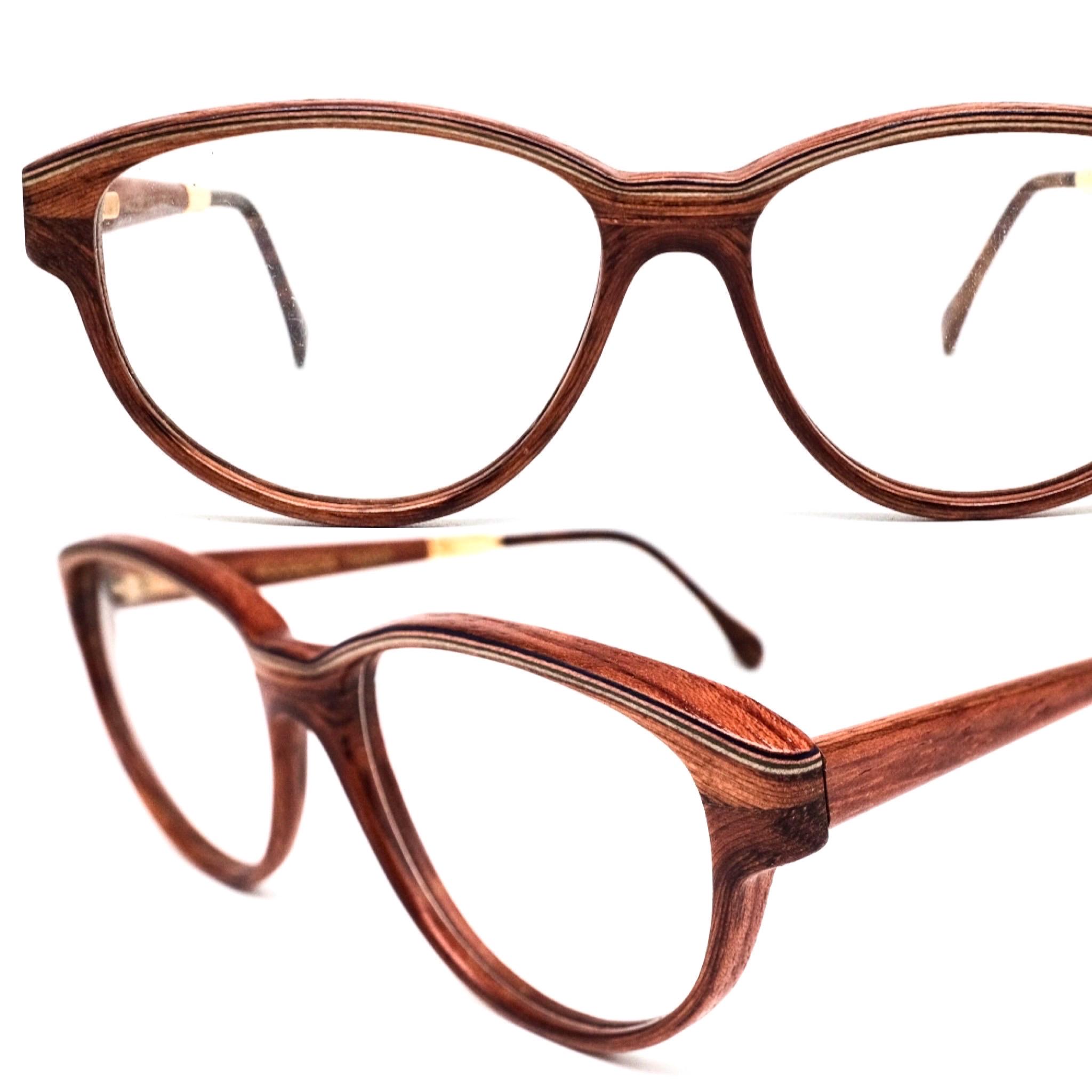 Woodlook Paris 本物の木製キャットアイ眼鏡フレーム、フランス製、80 