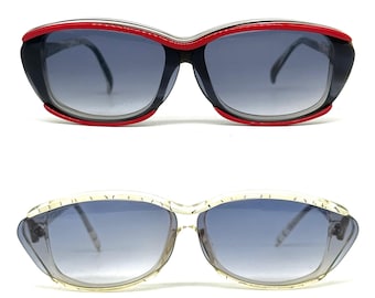 Óculos de sol Alain Mikli 42 oval quadrado em pérola branca ou acetato preto/vermelho, modelo NOS dos anos 90, fabricados na França.