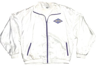 Top Style White Satin Windbreaker Jacket With Lilac Zippers
