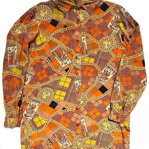 Camisa barroca de seda pura con sol, luna y cartas del tarot, pieza única y súper genial hecha a medida, talla 46, menta