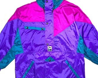 Salewa パープル/グリーン/フクシア レインジャケット（取り外し可能なフード付き、イタリア製、タグ付き新品）