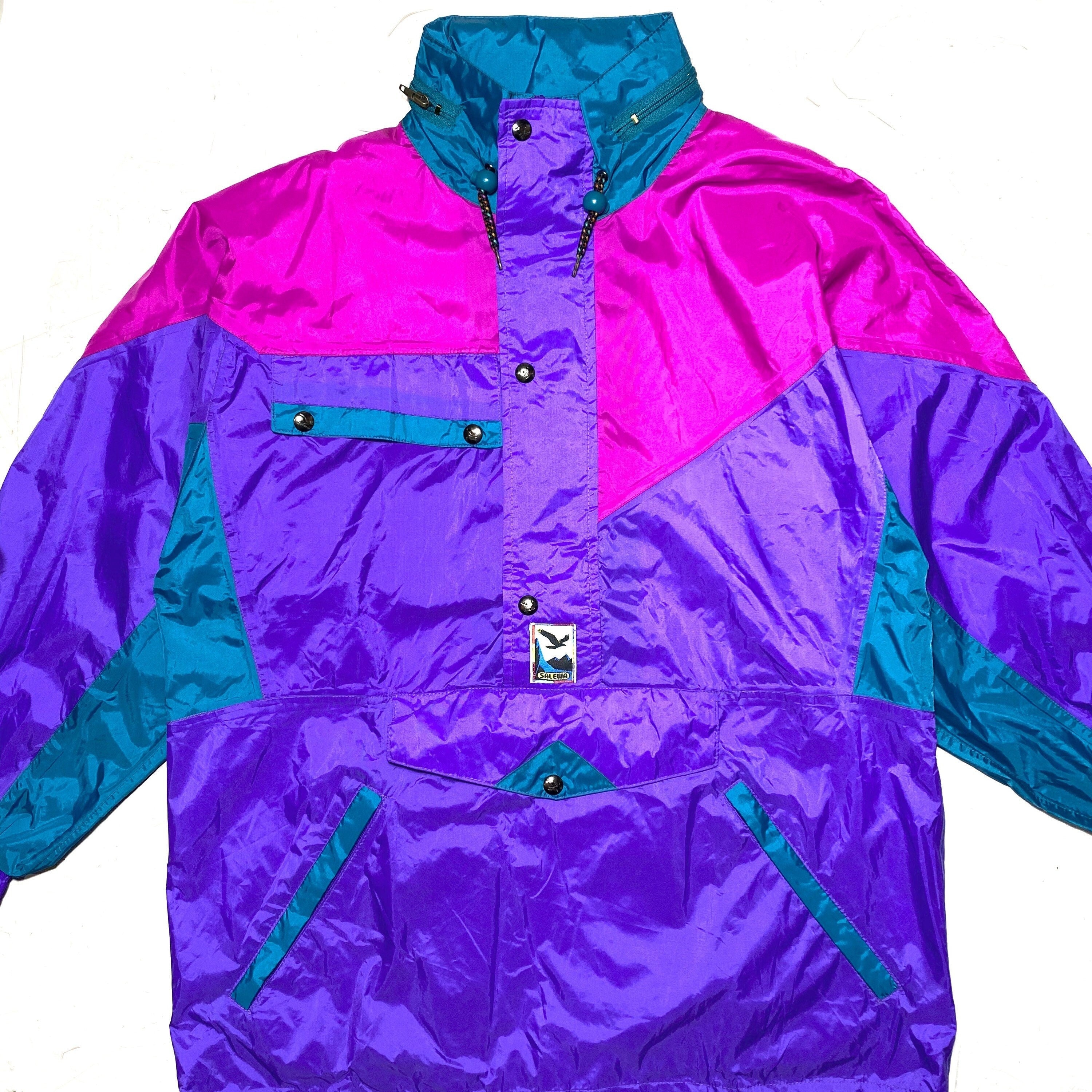 Salewa Purple/green/fucsia Rain Jacket With Extractable Hood, New