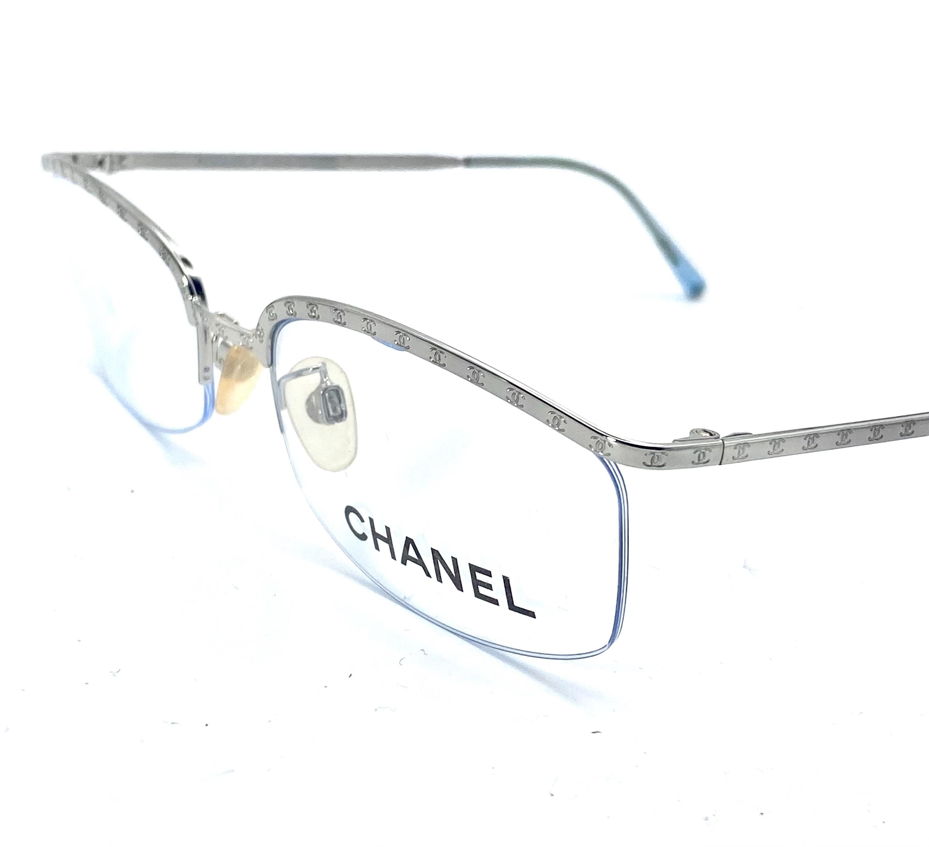 Chanel Modernist Half Rim Silver Glasses W CC Logo Carved 