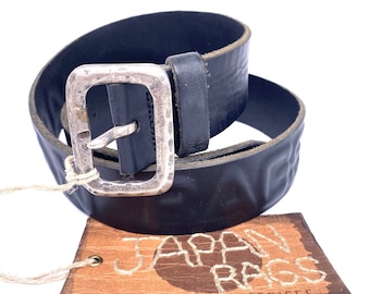 Japan Rags BNWT black leather belt with antiqued silver buckle, size 95