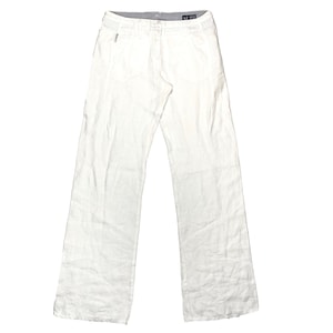 Armani Jeans white linen ladies trousers, flared/ wide leg, sz 26 Italy 90s mint