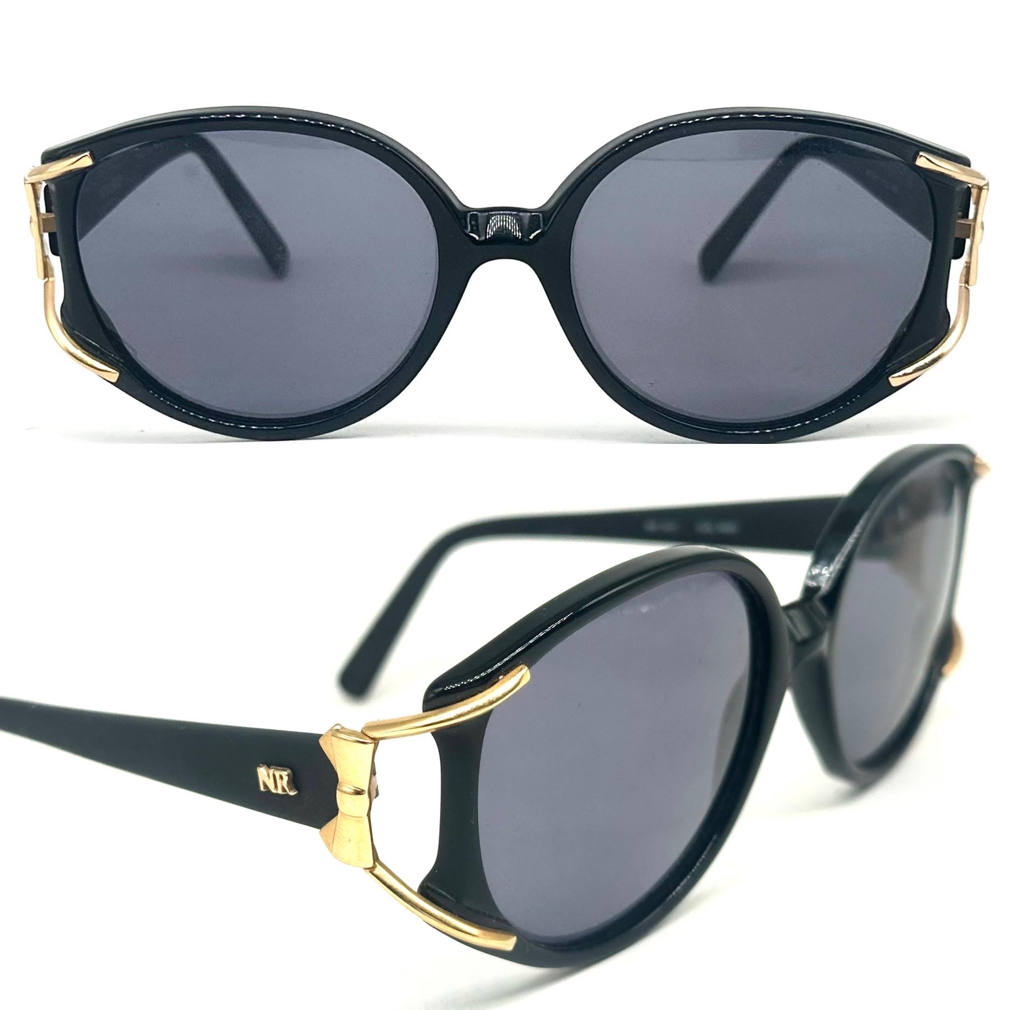 Nina Ricci Classy Black Oversized Sunglasses W Golden Details, NOS