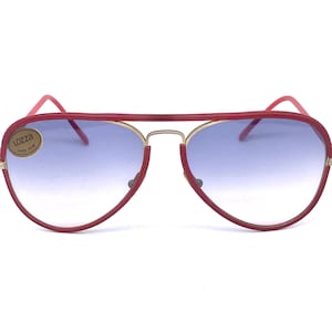 Lozza high tech HD vynil rolled golden metal aviator sunglasses w fade lenses, 1970’s  NOS Italy