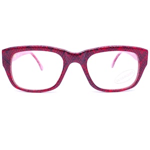 Missoni M107 iconic red chevron fabric inlaid square unisex frames, red base w black stripes, NOS 80s