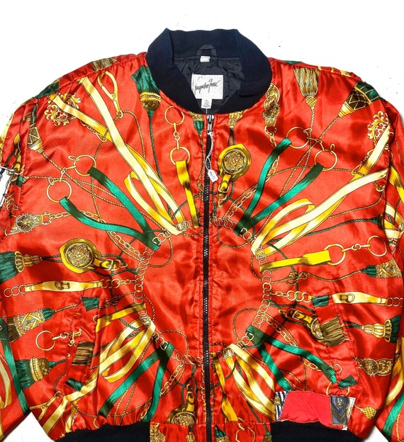 【祝開店！大放出セール開催中】 Jaqueline Jacket Bomber Print Style Hermes Satin Red Ferrar ジャケット・アウター