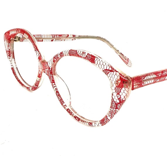 Fiorucci 218 clear cateye glasses frames w red la… - image 3