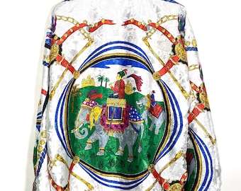 Baroque satin indian print long sleeved shirt, funny elephant / chains print allover, mint condition