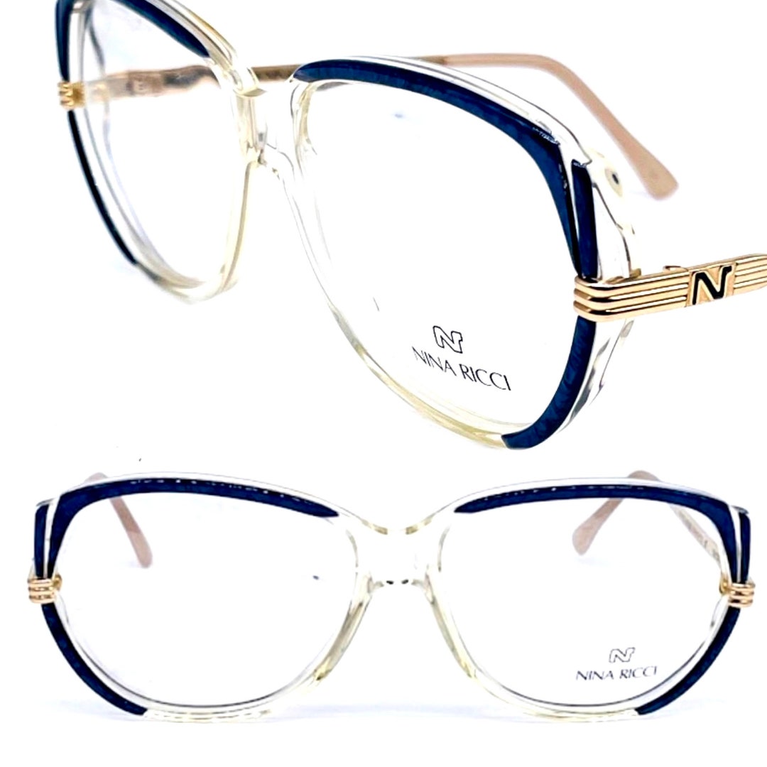 Nina Ricci Square Oversized Blue-gold Eyeglasses Frames Hand - Etsy