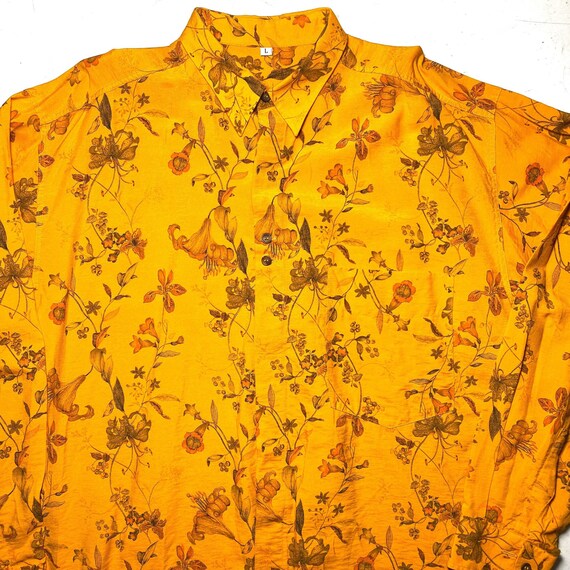 Boho botanical print orange viscose shirt, 1980s … - image 3