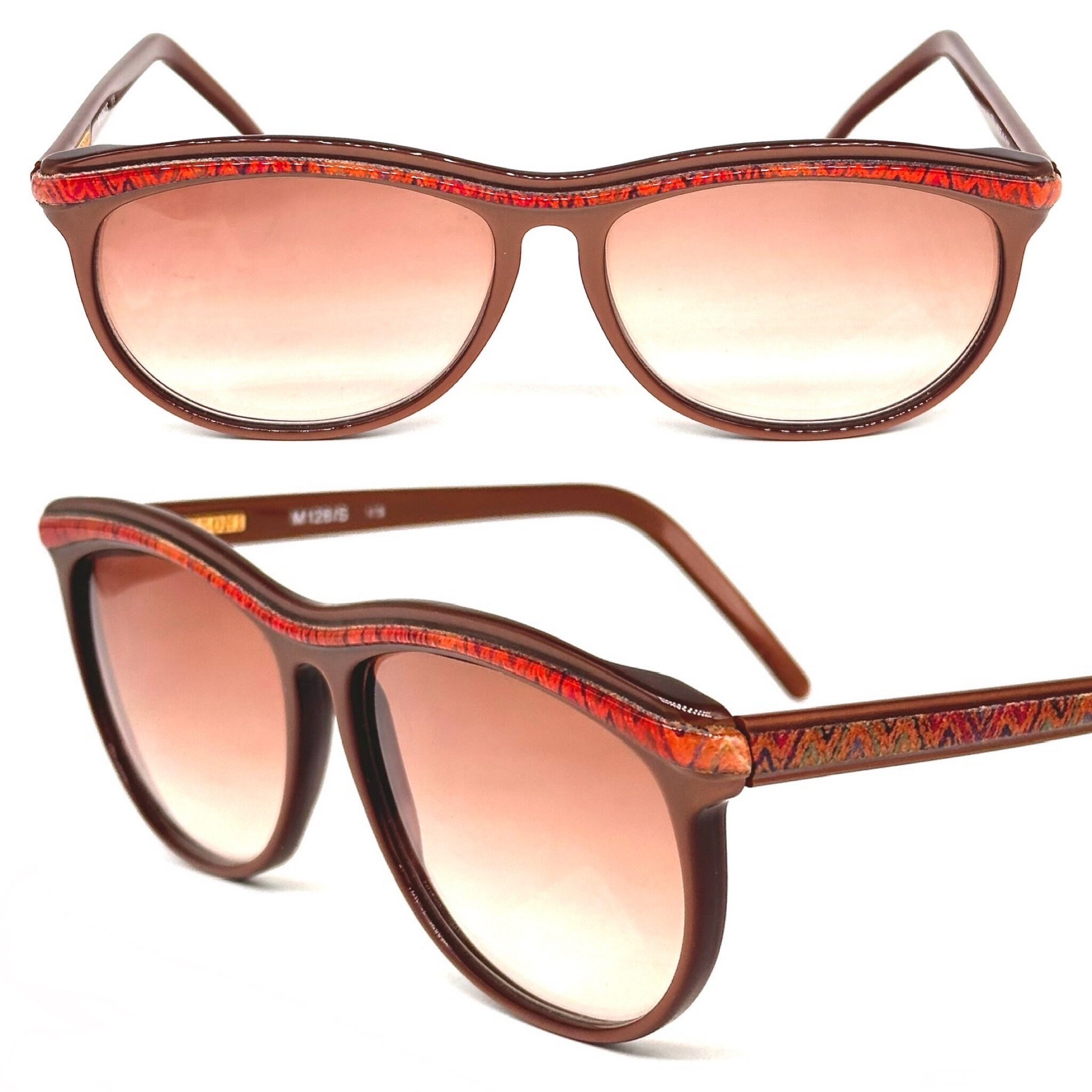 Missoni M128/S Brown Sunglasses With Red Textured Stripe - Etsy display picture 1