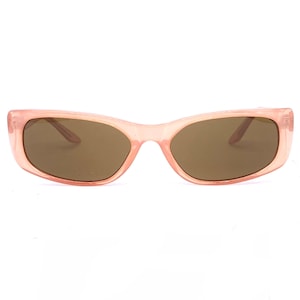 Lancome translucent pink slightly cateye rectangular cello sunglasses, 90s NOS France