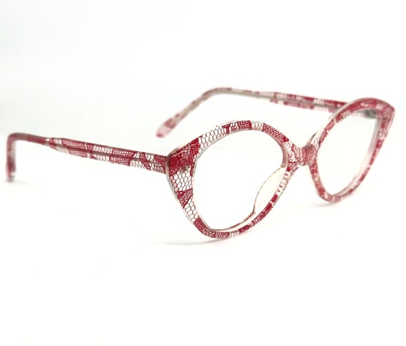 Fiorucci 218 clear cateye glasses frames w red la… - image 6