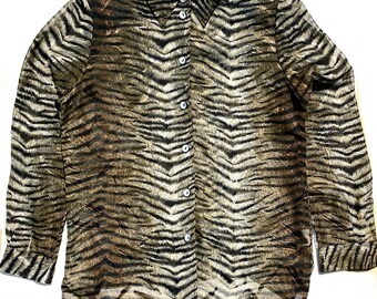 Marco Pecci translucent jacquard Tiger print allover shirt sz M
