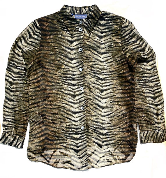 Marco Pecci translucent jacquard Tiger print allover shirt sz M