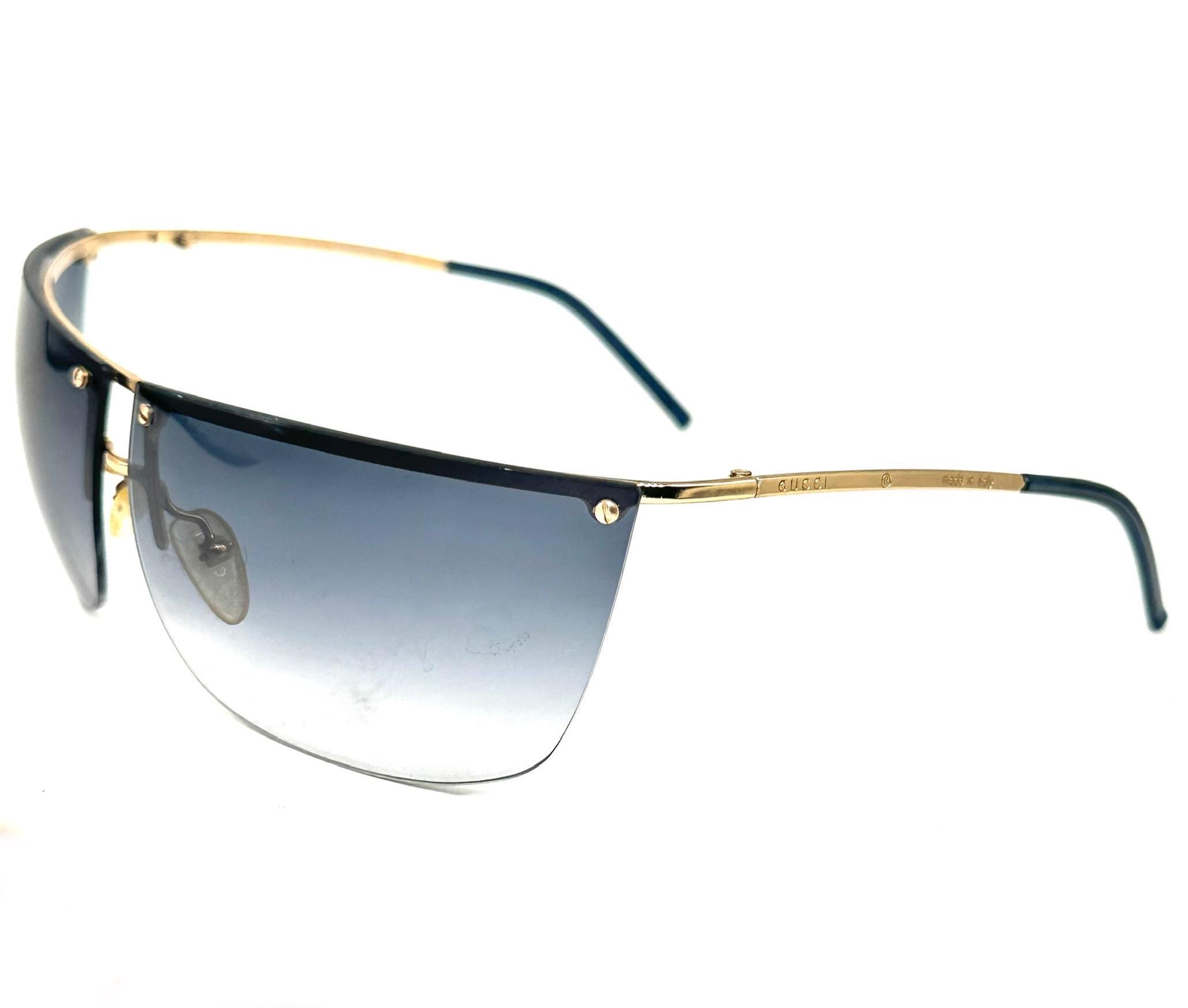 Gucci GG2653 Golden Rimless Wrap Sunglasses W Grey Fade Lenses