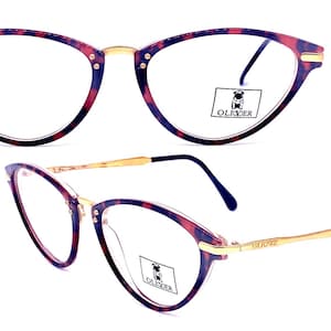 Oliver by Valentino red marbled cateye frames w golden metal temples - hinges, NoS &#39;80 Italy
