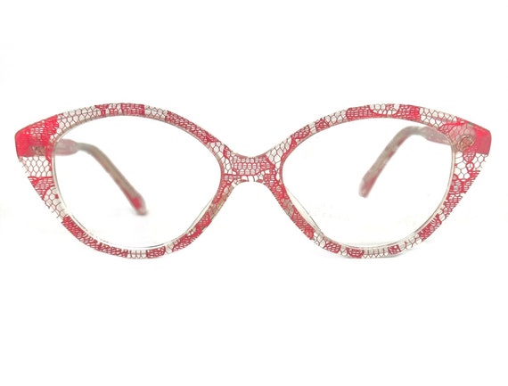 Fiorucci 218 clear cateye glasses frames w red la… - image 4