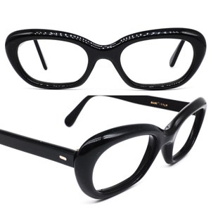 Occhiali da vista Tiger anni &#39;50 NOS cateye ovali neri lucidi stile pin up fatti a mano in Italia, NOS