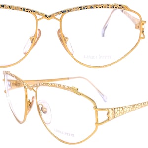 Florence Design oversized golden metal eyeglasses frames w-laqué details in 2 variations, NOS 80s