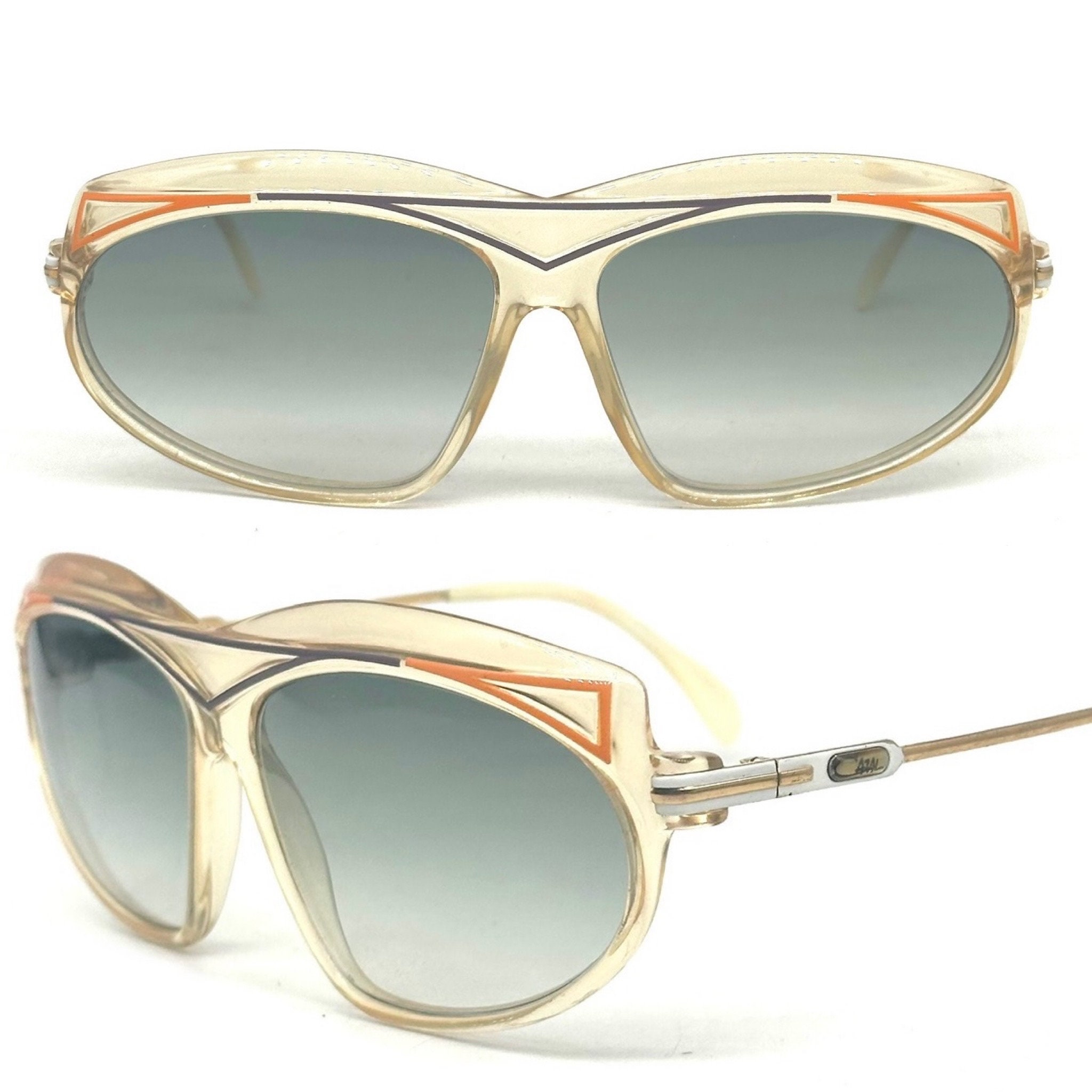Cazal 854 clear oversized sunglasses w colorful carved details, West Germany 80s