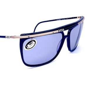 Lozza Futura 80s shield sunglasses in black with golden metal browline and black/white beads detail, NOS mint condition