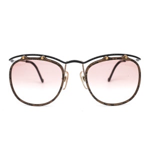 Christian Lacroix 7332 vintage round square sunglasses with black metal cable browline temples and brown acetate rim, 80s nos Germany