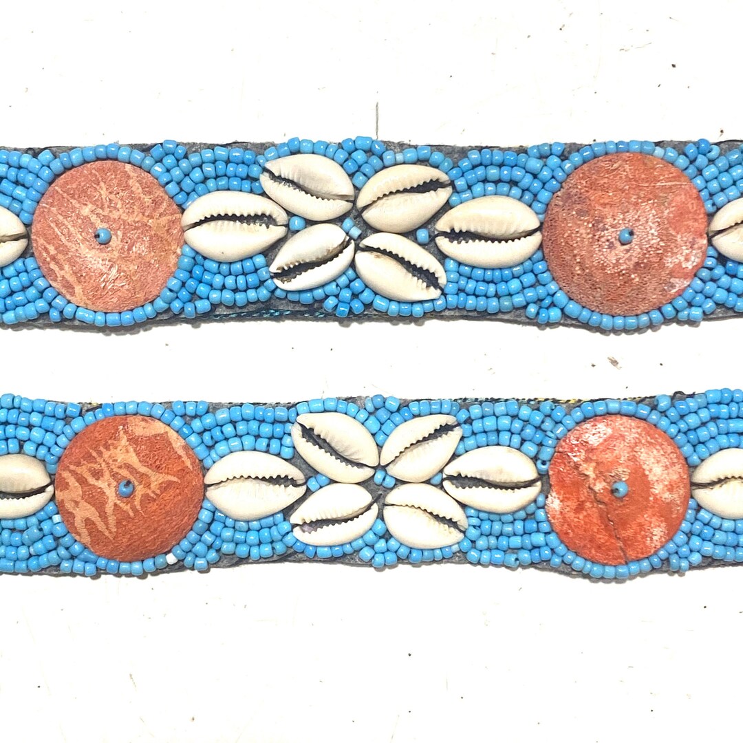 Vintage Handmade Natural Shells, Beads Coconut Shell Turquoise Belt. Vintage Cowrie Shell Seashell Turquoise Beads Hand Beaded  main image 4