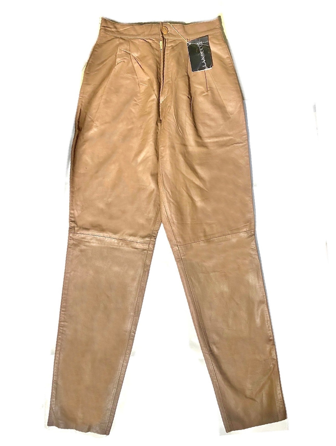 Pantaloni in pelle marrone chiaro, pantaloni eleganti dal taglio