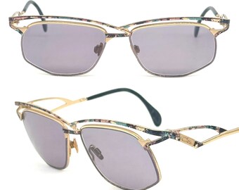 Lunettes Cazal Vintage Modèle 251 - Couleur Or, Argent Et Violet - New Old Stock, état Quasi Neuf