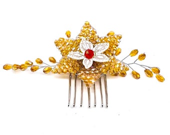 Hair Comb Crystals hand made with metal silver mading a flower glass beads