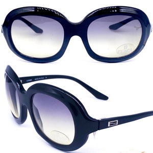 Fendi SL 7676 occhiali da sole ovali in acetato nero con dettagli logo FF sulle aste, NOs anni &#39;90, menta