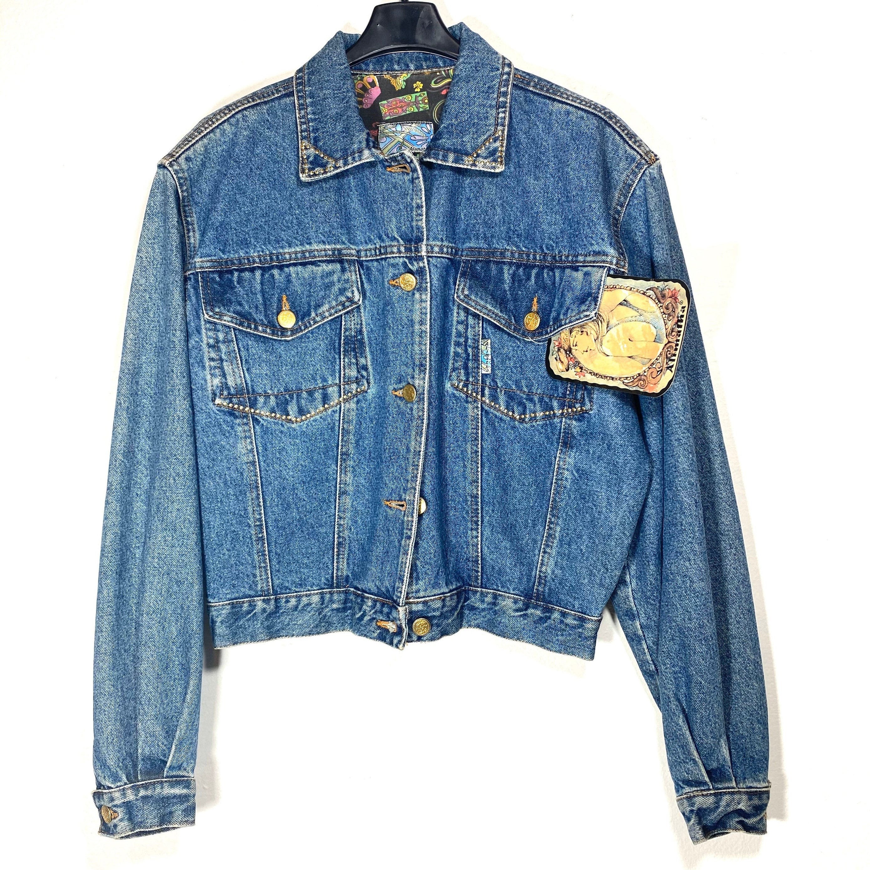 Alimatha Vintage Ladies Studded Crop Denim Jacket Sz M, New With
