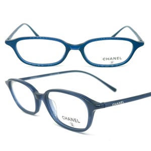 Chanel 3002 minimalist deep blue rectangular eyeglasses frames made in Italy, NOS 90s