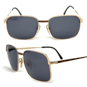 Dunhill 6087 elegant squarer golden metal sunglasses w tortoise enameled details, NOS 80s