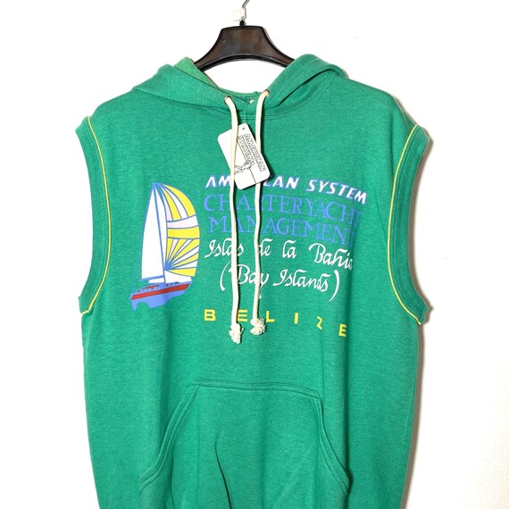 Canotta / felpa con cappuccio verde American System NOS anni '80, nuova con etichette sz S, M, XL