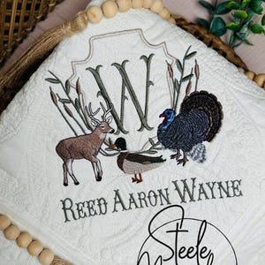 Hunting Nursery Decor Mallard Baby Blanket Deer Hunting Nursery Custom Heirloom Quilt Embroidered Personalized Turkey Baby Shower Gift