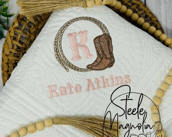 Cowgirl Nursery Personalized Baby Heirloom Quilt Custom Cowgirl Baby Blanket for Nursery Embroidered Baby Quilt Personalized Baby Blanket